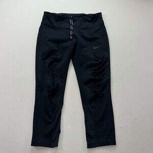 NIke Men Black Yoga Pants Casual Drawstrings Capri Active Dri Fit Size Medium
